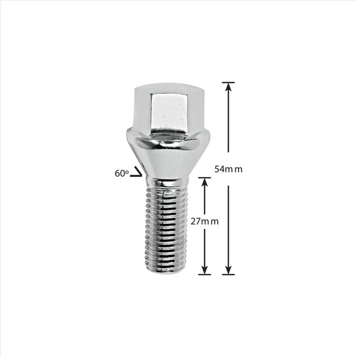 Lug Bolts Conical Seat - 17mm Hex Size Chrome Plated